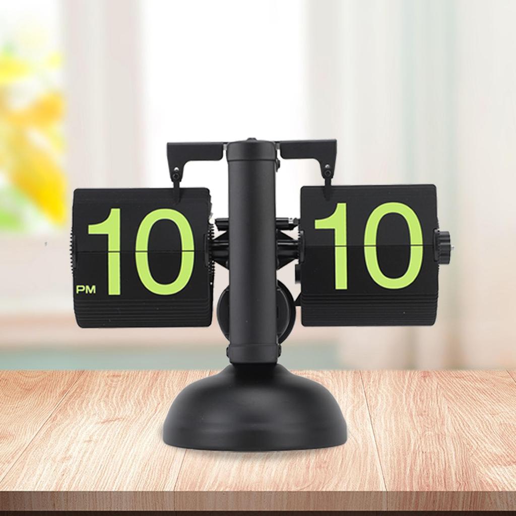European Style Retro Digital Flip-Down Clock, 304 Stainless Steel Automatic Mechanical Digital Flip Desk Clock for Home Living Room, 12 Hour (Black Fr