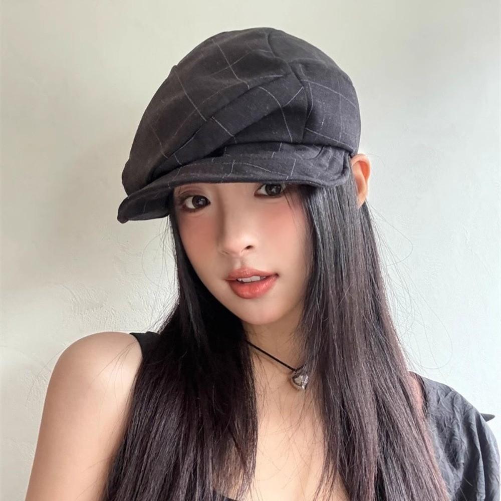 Newsboy Octagonal Cap Cloud Peaked Hat Fashion Plaid Beret  Women