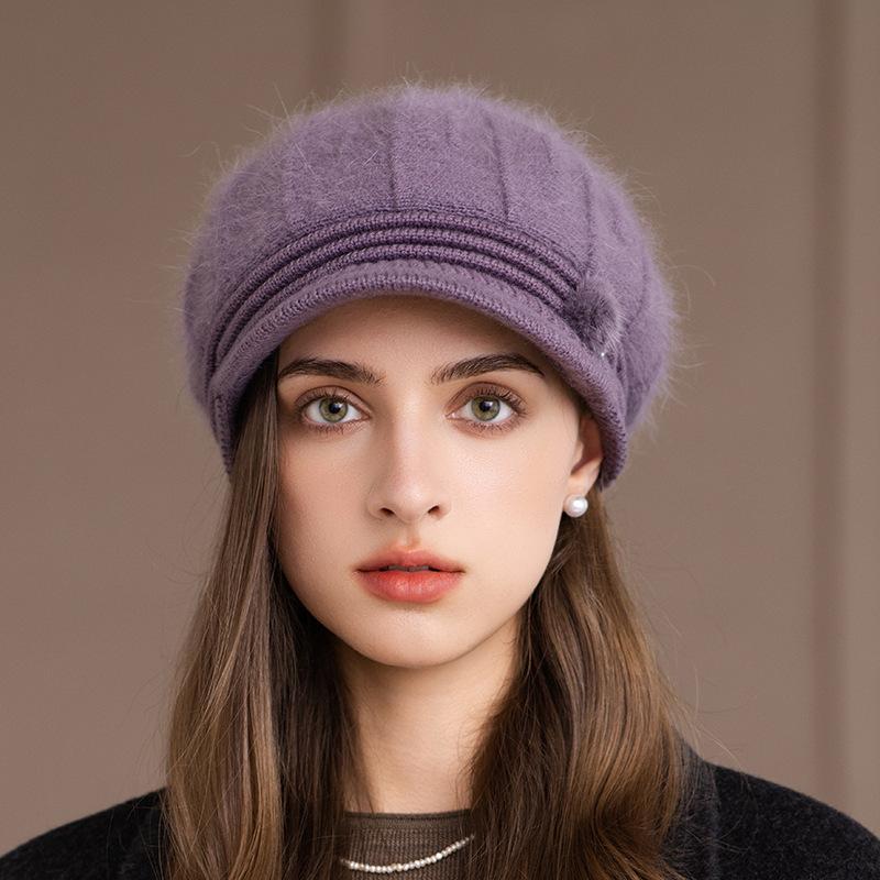 Chapeau pour femme Nouveau chapeau d'automne et d'hiver en laine Bonnet thermique Mère d'âge moyen et âgée Chapeau tricoté