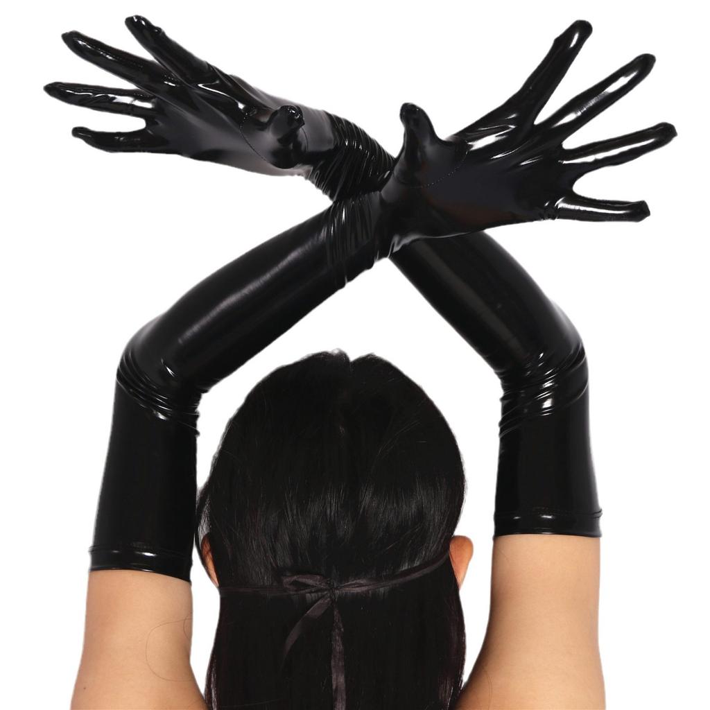 Latex-Ammoniak-Handschuhe mit spiegelnder Oberfläche, Langarm, S04 Maid-Bühnenauftritt, Cosplay, Nachtclub, PU-Leder-Handschuhe