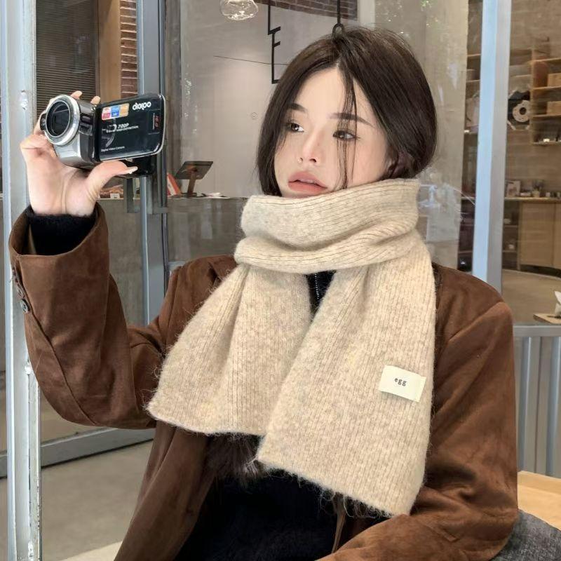 New soft waxy egg women's solid color knitted scarf blended scarf autumn and winter student warm Korean version