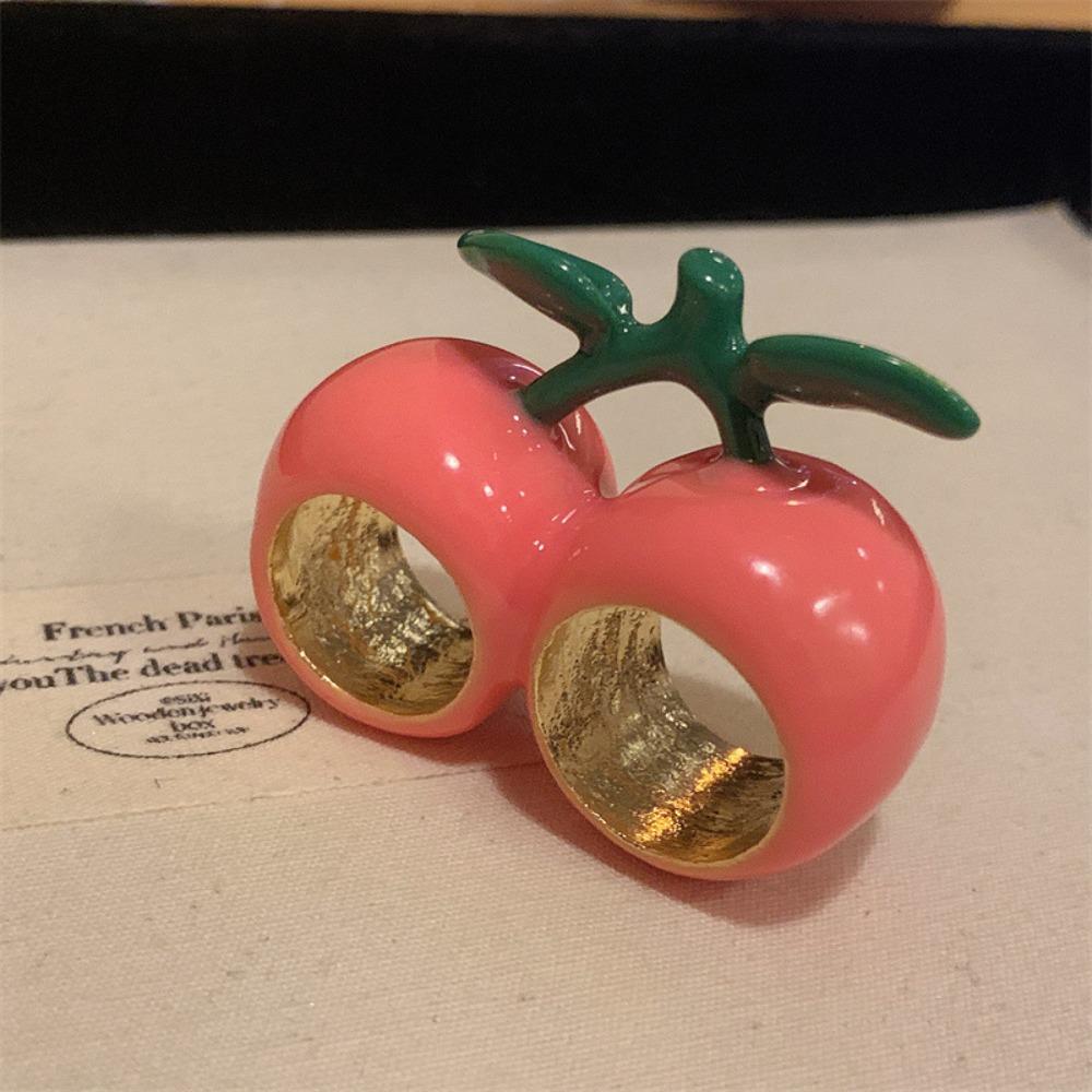 Strawberry Drip Oil Ring Cherry Fruit Enamel Ring Fashion Design Painting Ring  Women