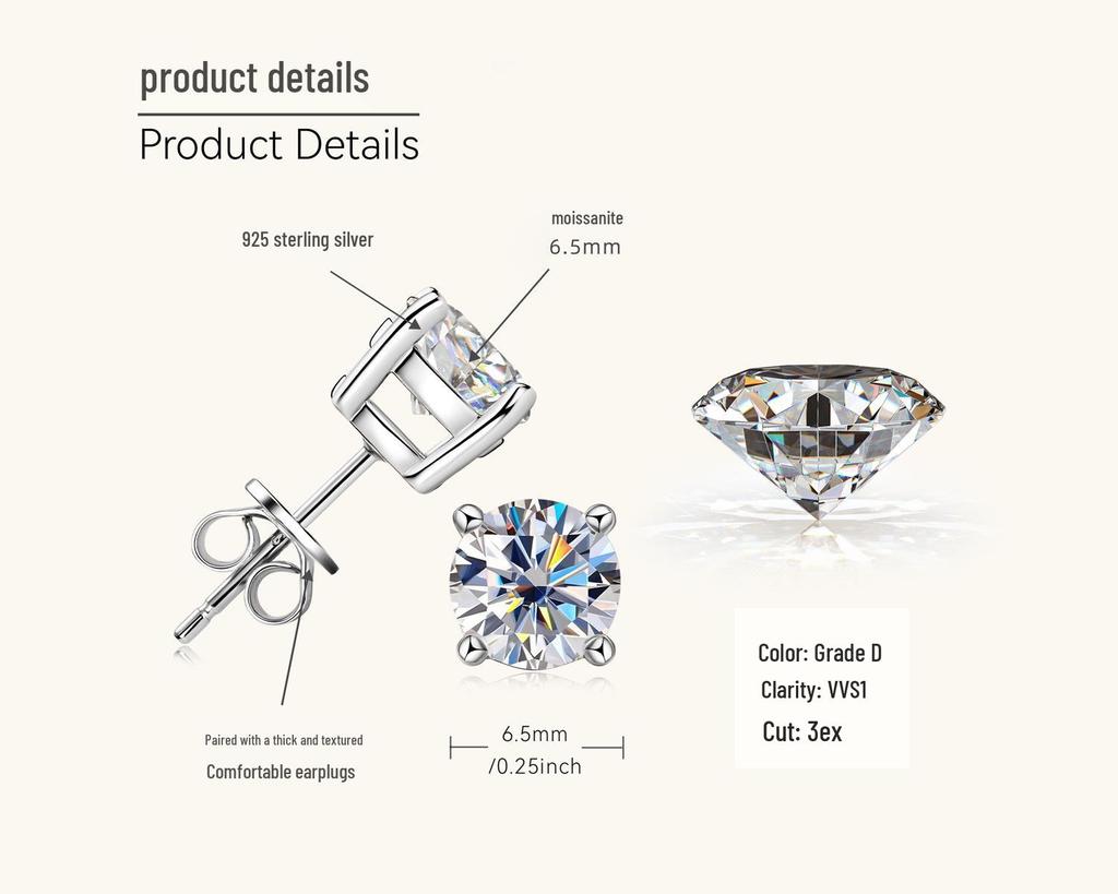 Klassische Moissanit Ohrstecker mit vier Krappenfassungen aus S925 Sterlingsilber für Damen - Elegantes Design