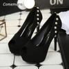 Black Suede Peep Toe High Heel Pumps Platform Shoes with Pearl Decoration Elegant Party Dress Shoes Size 34-40 Zapatos De Mujer