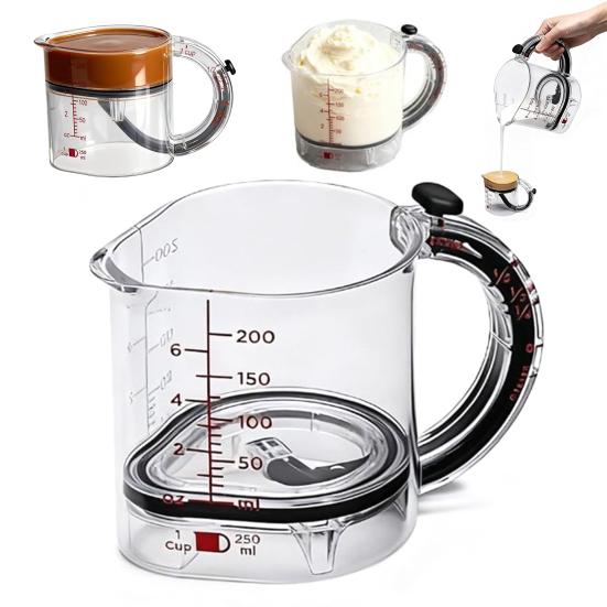 Kubek pomiarowy 4 w 1 z regulacją i ergonomicznym uchwytem, dnem typu push-up, kubek pomiarowy z podwójną skalą, przybory kuchenne do gotowania i pieczenia