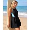 Charmleaks Womens One Piece Swim Dress Athletic Swimsuits Modest Bathing Suit Zip Up Swimdress