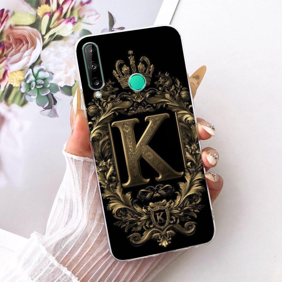 For Huawei Y7p Royal Crown Initial Letter Couple Phone Case For Huawei Y7P 2020 ART-L28 L29 Soft Silicone TPU Covers Bumpers
