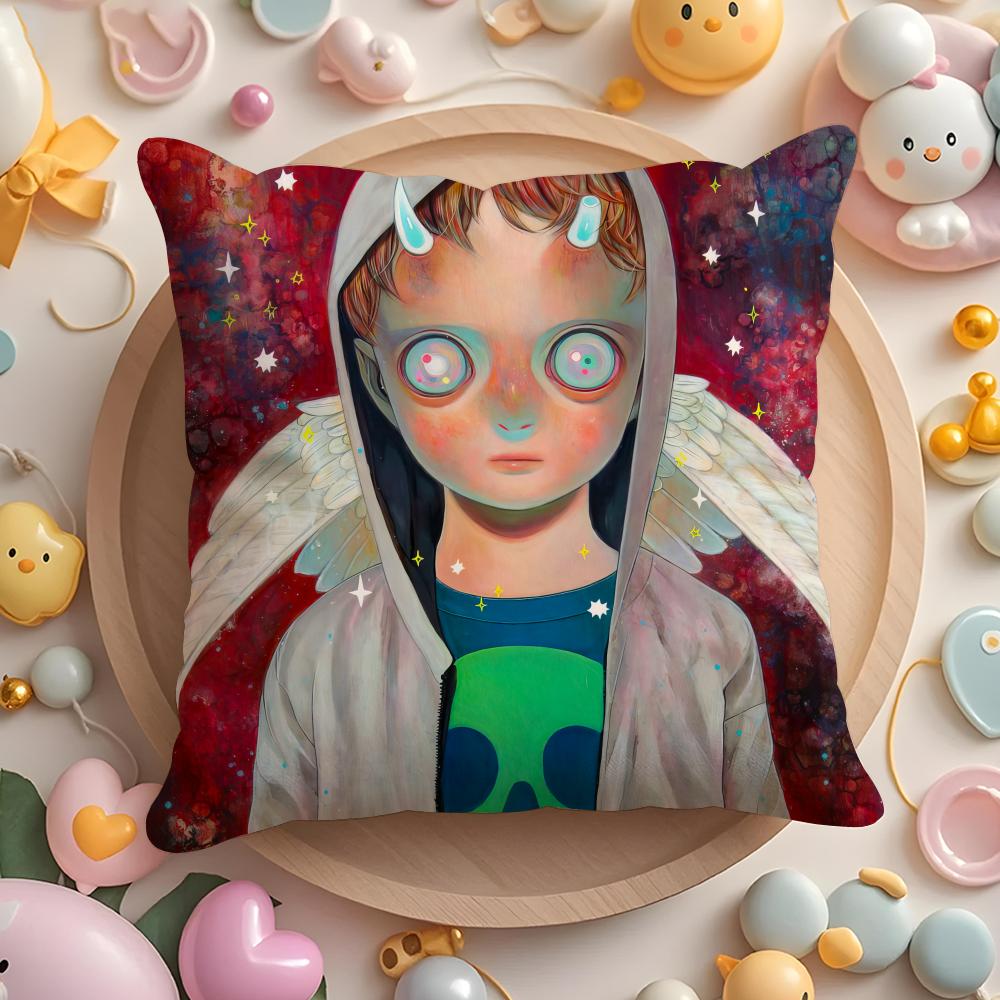 H-Hikari Shimoda IllustrationS Cushion Cover Home & Car Multi-Scene Pillow Cover - Reversible, Soft & Durable for Daily Use