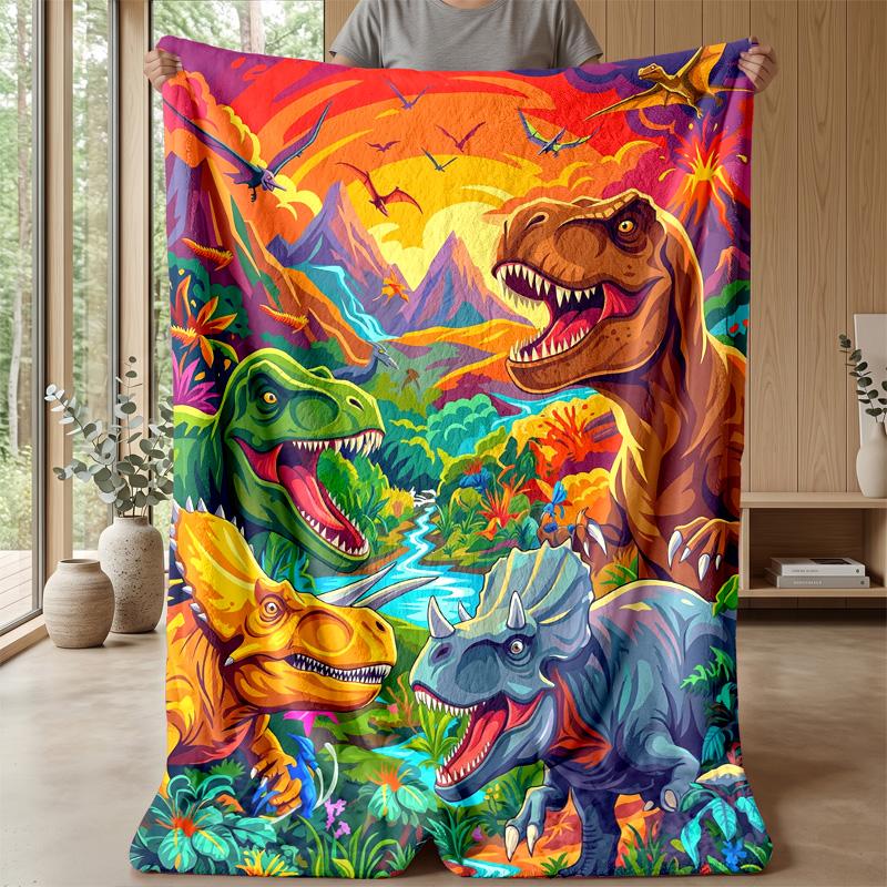 Dinosaur Adventure In Paradise Blanket Personalized Name Flannel Blanket Soft Cozy Plush Throw for Sofa Bed Lightweight Home Decor