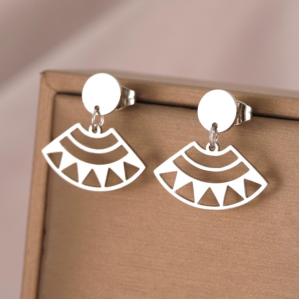 Stainless Steel Earrings New Popular Geometric Pendant Korean Trendy Personality Creative Dangle Earrings For Women Zircon Gift