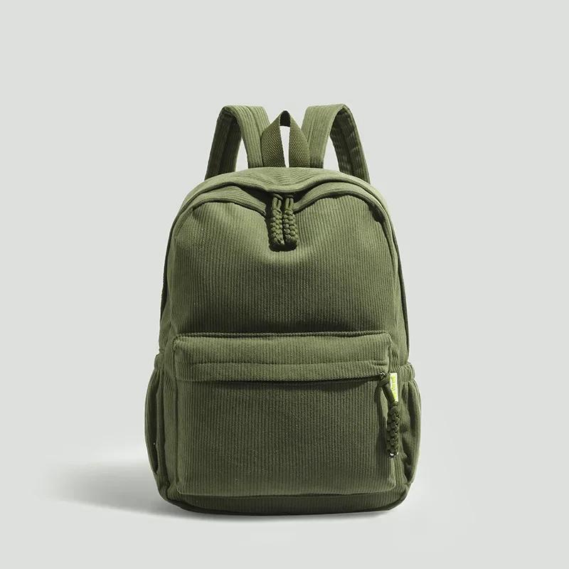 New Solid-color Corduroy Student Backpack, Casual Striped Velvet Backpack, 14-inch Women's Computer Storage Bag