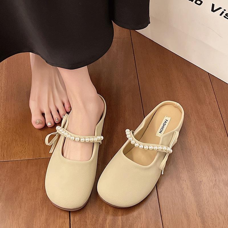 Flat bottom soft bottom bag head half slippers women's versatile wear 2025 new spring and autumn leisure work gentle evening shoes