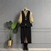 Trendy Plus Size Women's Slimming Three-Piece Set: Lantern Sleeve Shirt, Versatile Vest, and Pants