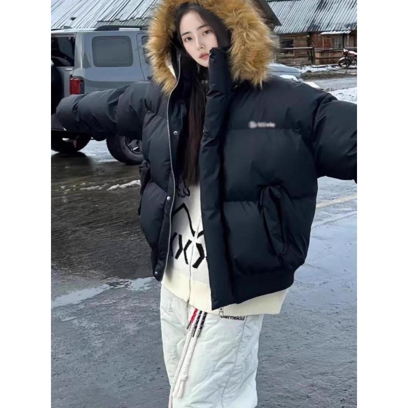 Cotton Coat, Thickened Down Cotton Coat, Women's Short Pu Leather Retro Korean Version, Small Person, Big Fur Collar, College Style