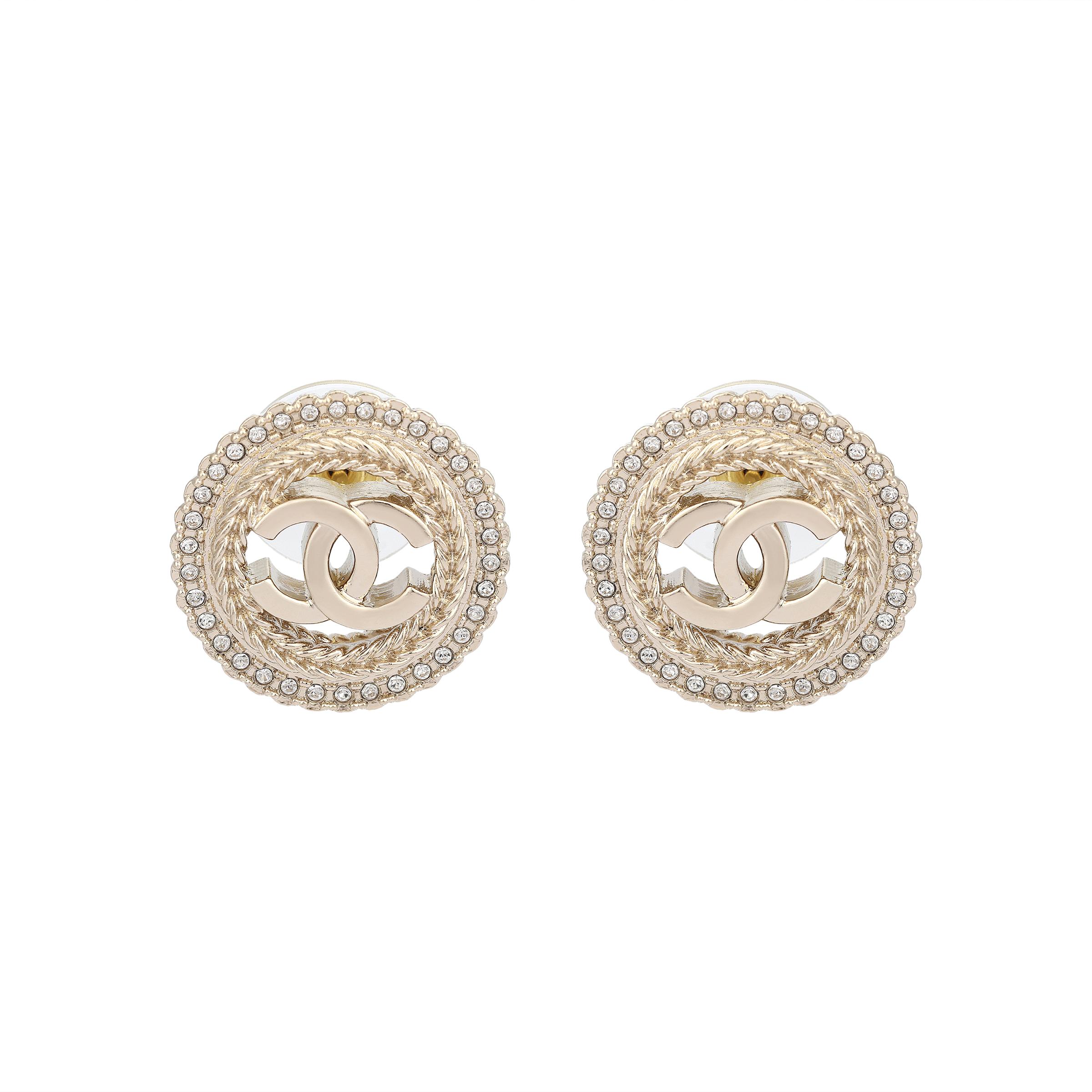 

Chanel Double C Design Earrings Women Earrings Gold AB-24K-087 Box+Padding Board