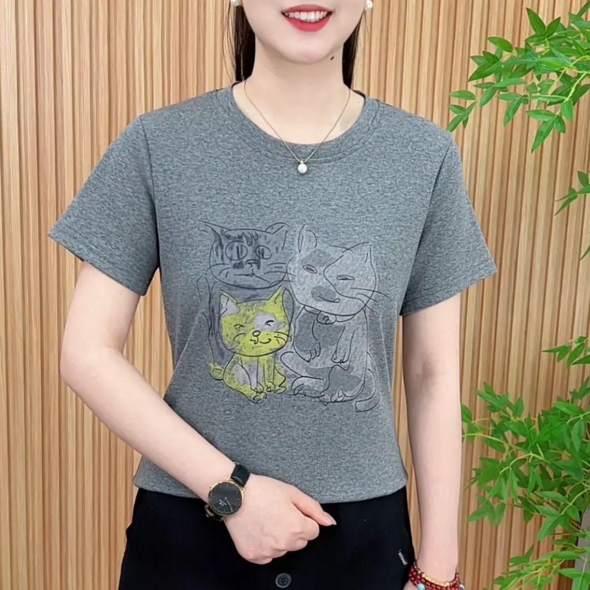 

Летний взрыв, взрыв прикрытия живота, хорошо выглядящий универсальный топ с принтом, женская простая футболка, универсальная свободная M серый