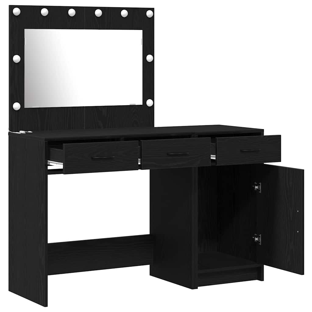 Makeup Table with Mirror Lighting (2 pcs) Black Particleboard