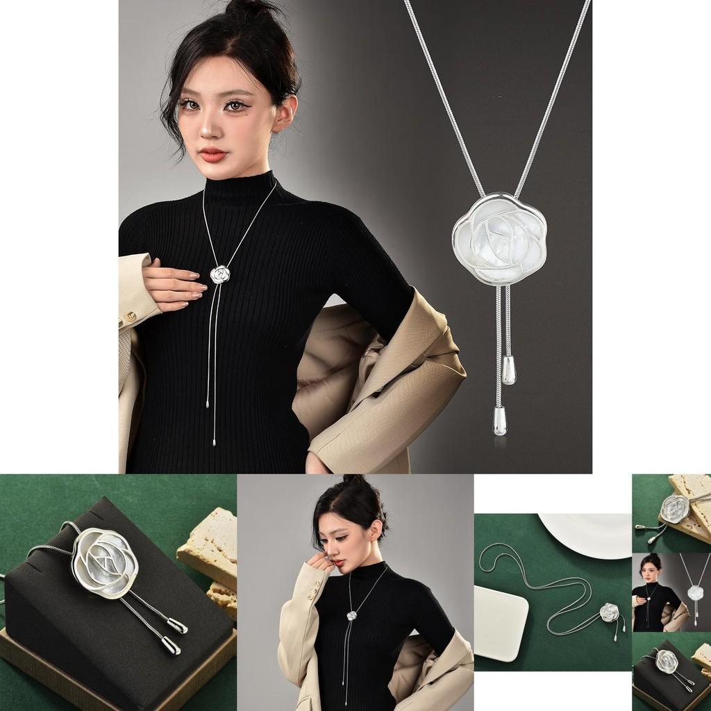Elegant Fashionable Shell Rose Floral Pendant Necklace With Snake Chain For Women
