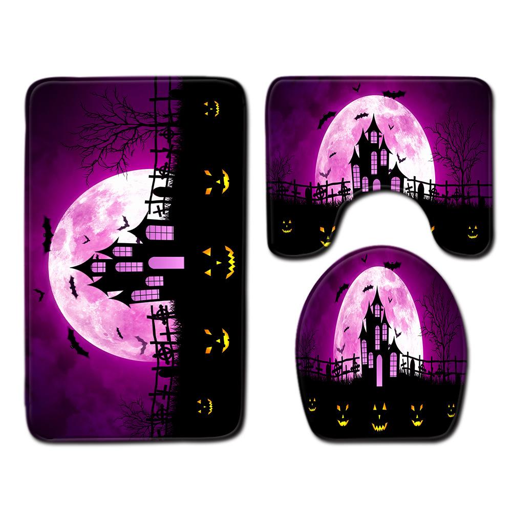 Halloween Bathroom Four-Piece Combination Set Bedroom Non-Slip Carpet Floor Mat Door Mat