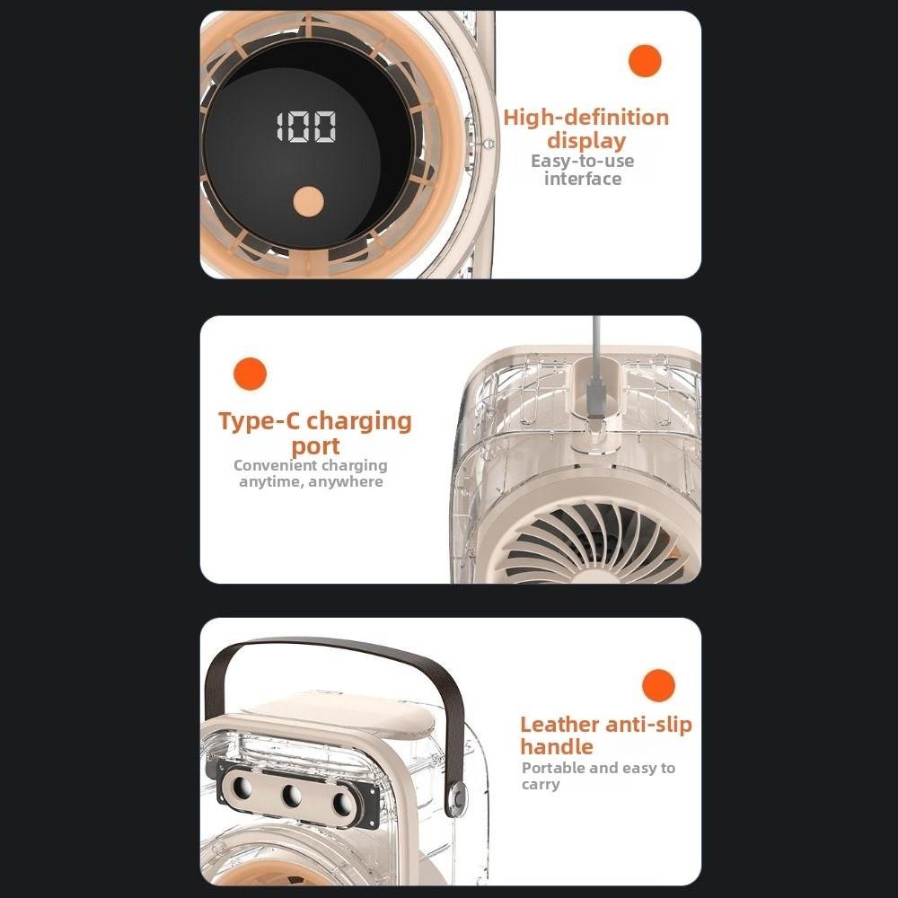 Triple-Hole Desktop Humidifying Fan 100-Speed Adjustment Digital Display Silent Spray Fan Rechargeable with Handle