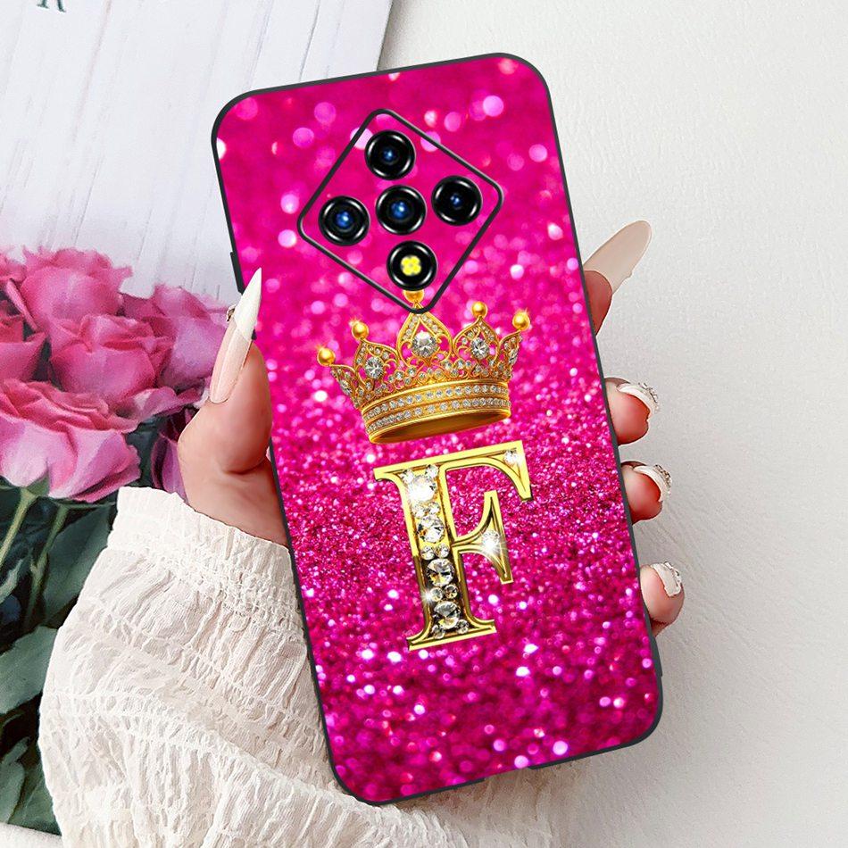 For Infinix Zero 8 8i Fashion Crown Letter Phone Case For Infinix Zero8 Zero8i X687 X87B Black Silicone Soft Cases Bumpers