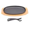 Oval Cast Iron Fajita Skillet Pan Set Small Sizzling Steak Plate with Wooden Base and Handle Sizzling Plate for