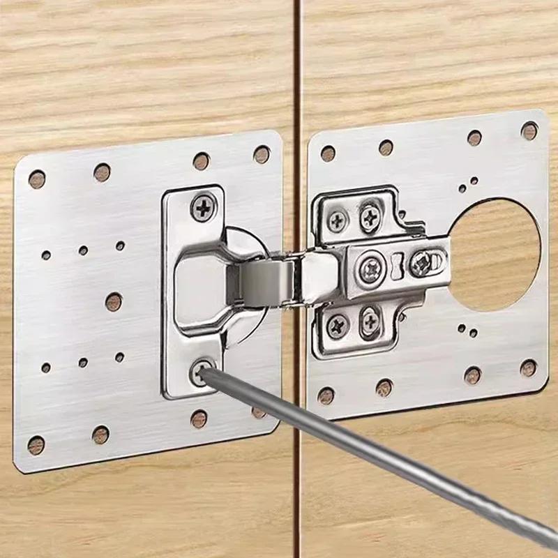 Cabinet Hinge Repair Plate Kits Stainless Steel Furniture Door Hinge Mounting Plate with Hole Home Kitchen Cupboard Fixing Tools