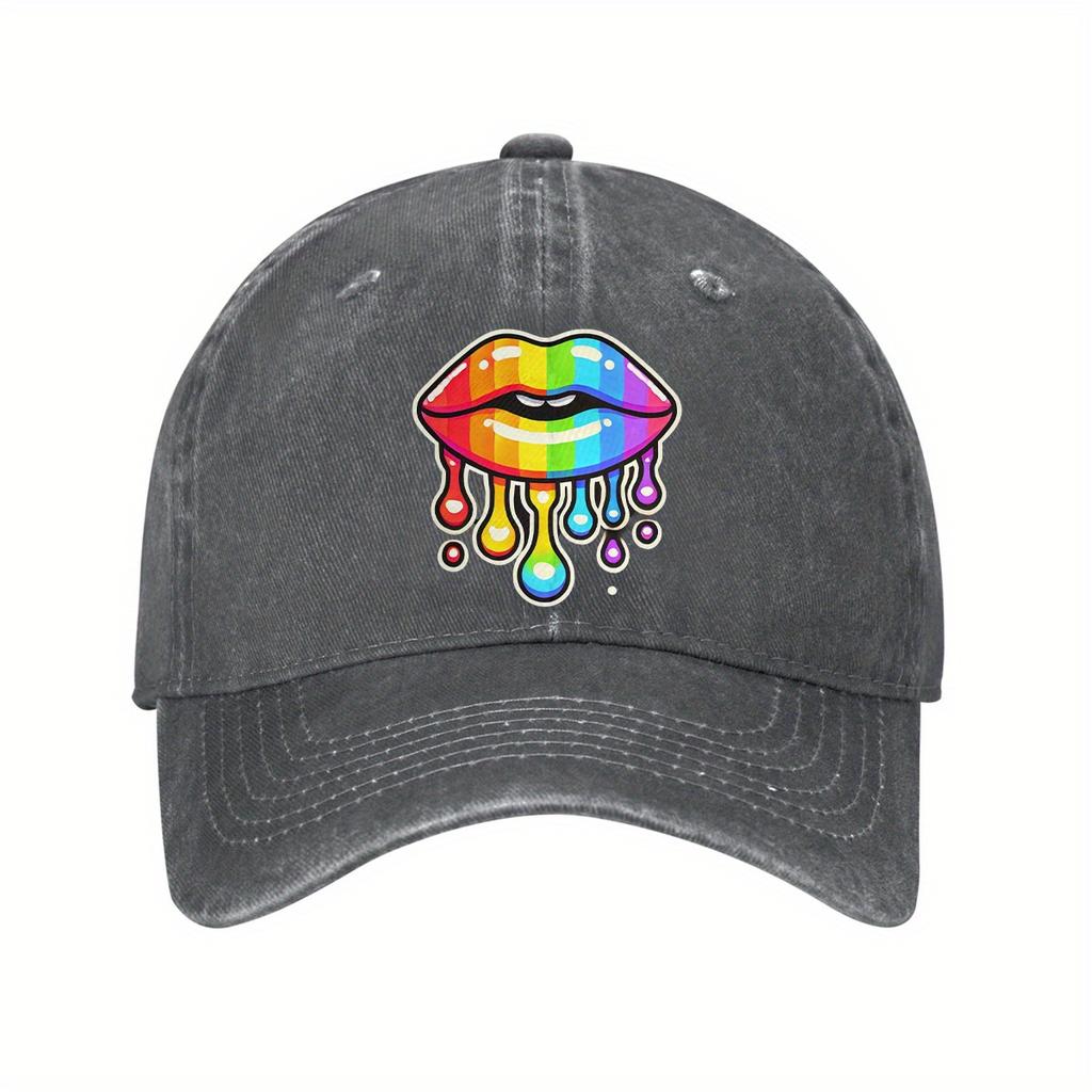 Regenbogen Tropfende Lippen Baseballkappe Lässig Verstellbar Baumwolle Papa Hut für Unisex Outdoor-Aktivitäten