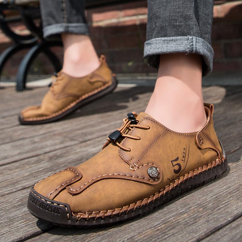 Fashion High Quality Handmade Casual Leather Men Shoes Outdoor Slip On Breathable Walking Shoes Fashion Tooling Shoes Flats Plus Size48