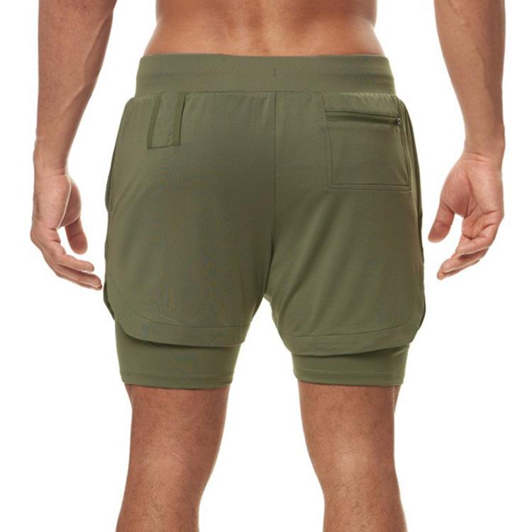 Men's Double Layer Color Block Sports Shorts with Hang Towel - Breathable, Solid Color Fitness Running Shorts.