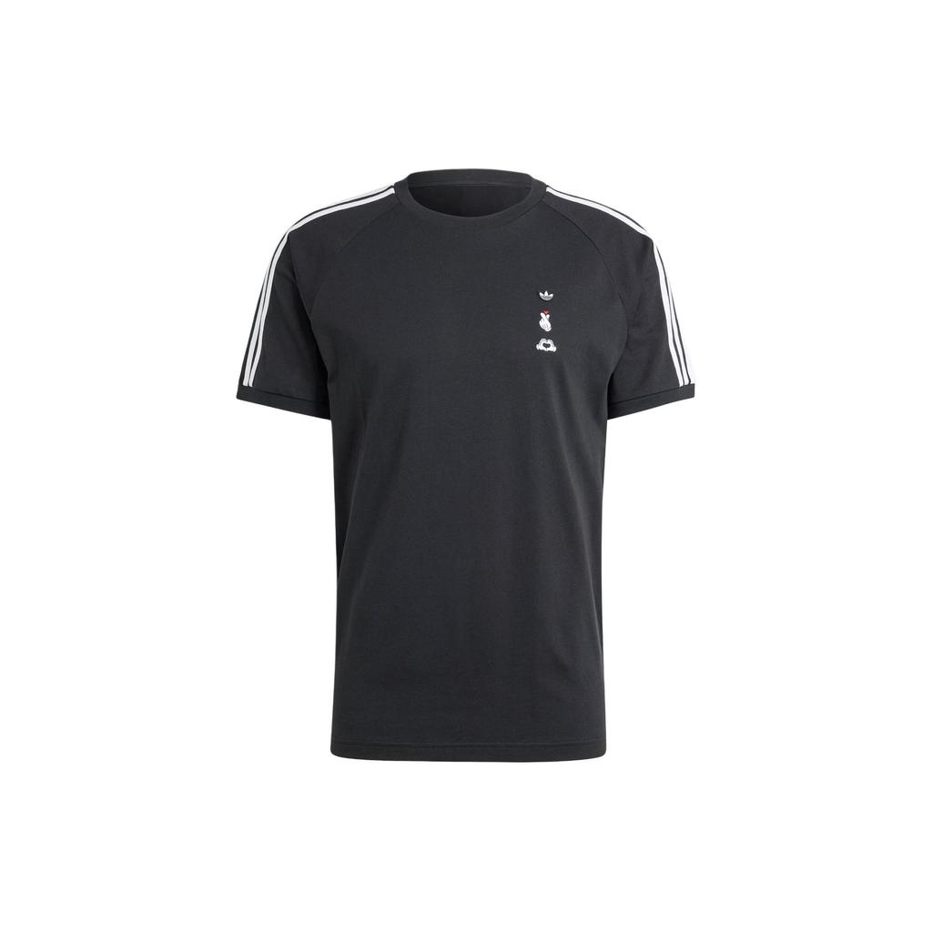 Adidas Originals X Mickey Mouse Embroidered Logo Print Three-Stripe Sport Crew Neck Vintage Short Sleeve T-Shirt Men Tops Black IY2272