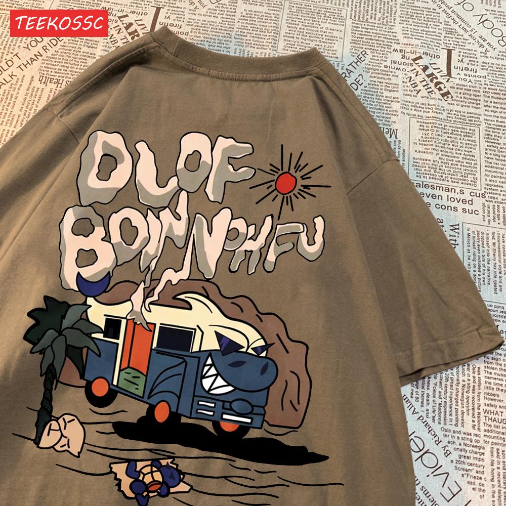 

Street Cotton Womans T-Shirts Cartoon Desert Bus Graphic Prints Short Sleeve O-Neck Oversize Breathable Trend Female Clothes S