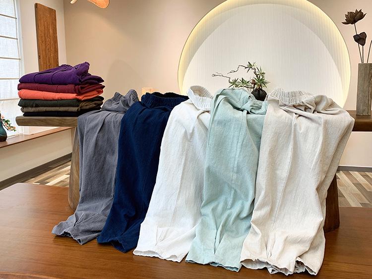 2026 Spring/Summer Women's Cotton Linen Slimming Lantern Pants - Sand Washed Loose Fit.