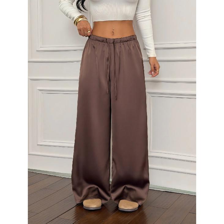 2026 Spring/Summer Women s Satin High-Waisted Slimming Loose Casual Fashion Wide-Leg Pants S