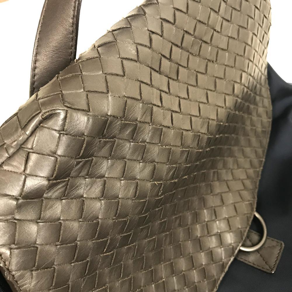 BOTTEGA VENETA 409595 Intrecciato Backpack Nylon / Leather Navy X Brown