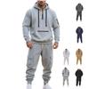 Mens Warm Thick Multiple Pockets Hooded Sweatshirt And Cuffed Sweatpants Two Piece Sports Set