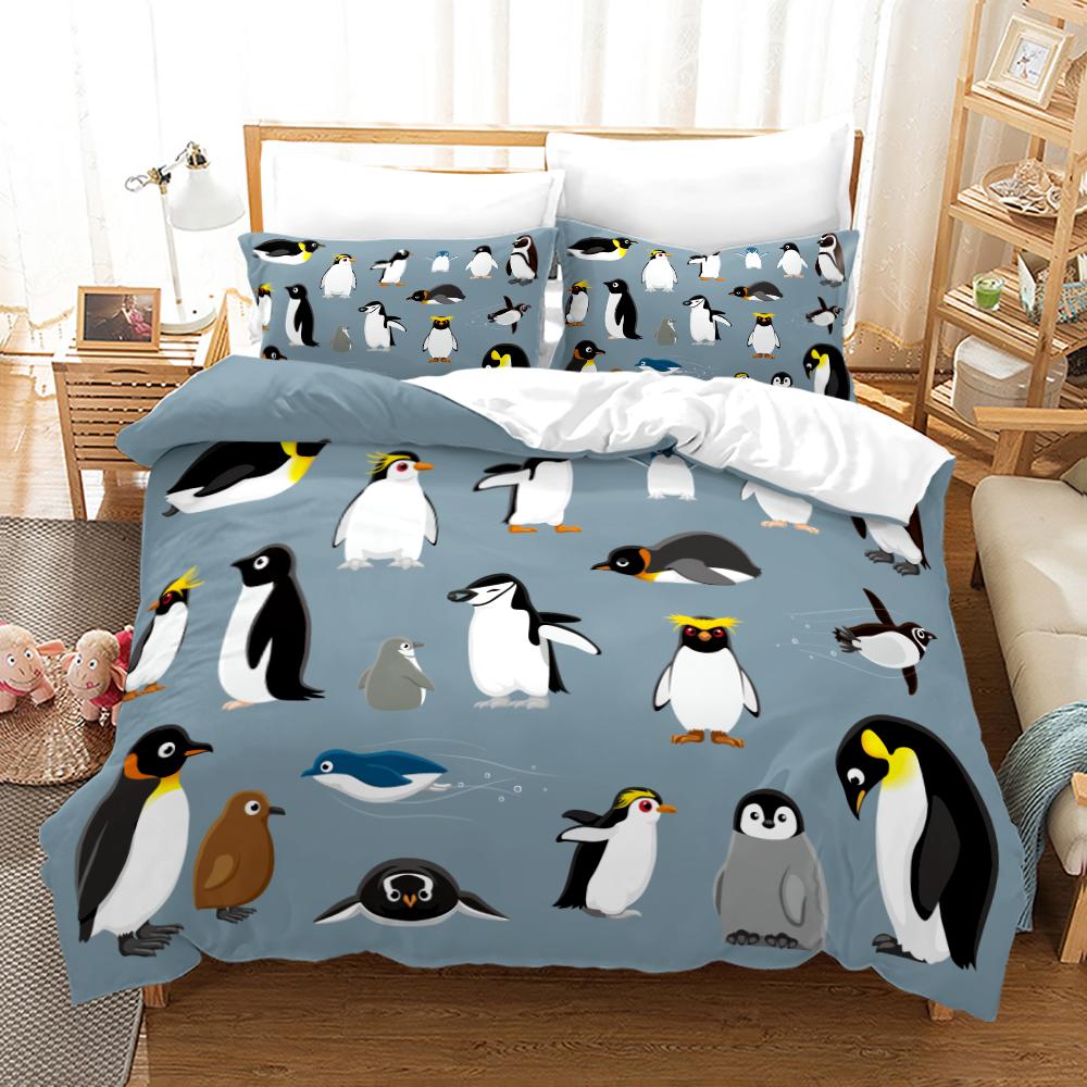 

Antarctic Penguins Duvet Cover Set For Kid Girl Boy Cute Animals Polyester Comforter Cover Black White Print Bedspread King Size EU Single(135*200cm)3pcs