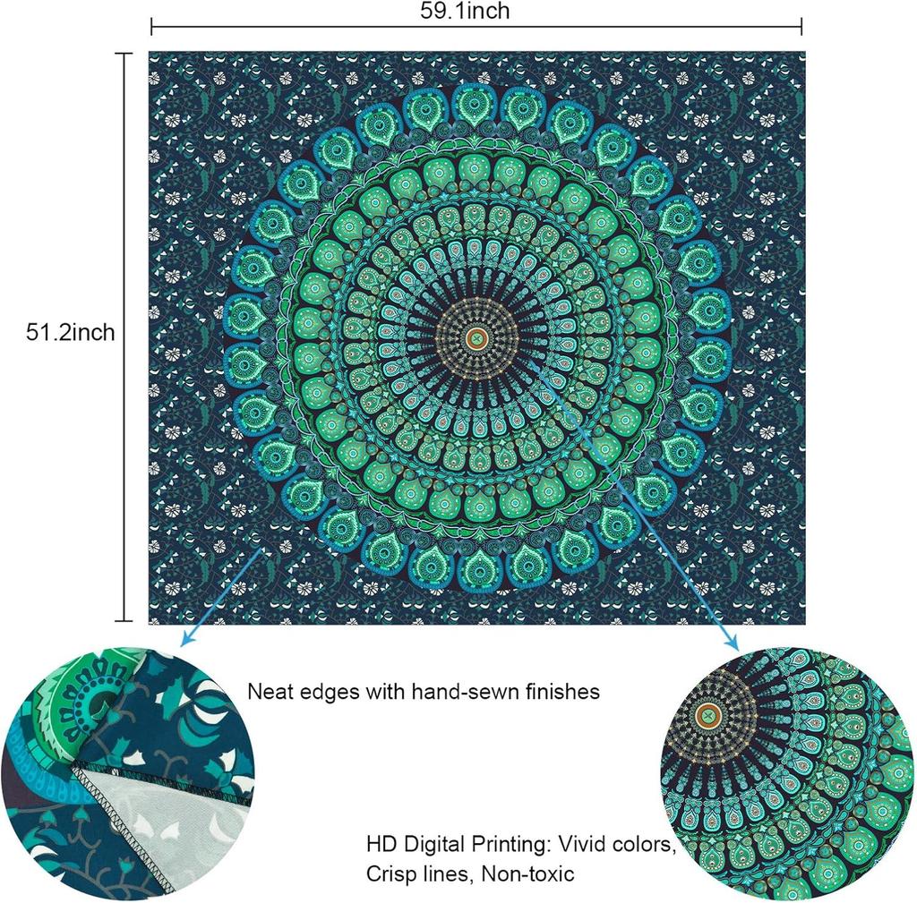 VIKAMA American Mandala Tapestry Hippie Wall Hanging Psychedelic Peacock Living Room Tea Room Wall Decoration Tapestry