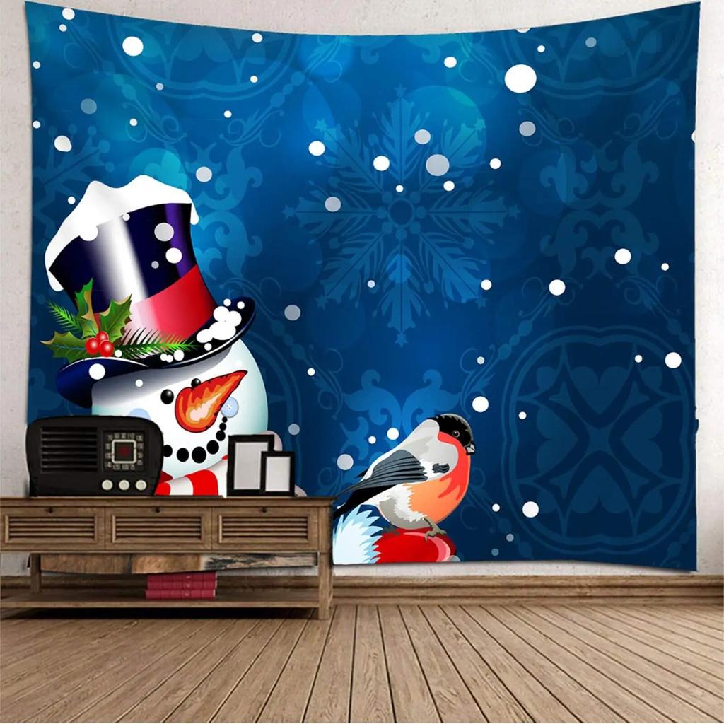 Snowman Snowflake Christmas Tapestry New Year Winter Party Tapestry Bedroom Dormitory Wall Hanging