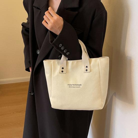 Canvas Handbag Large Capacity Zipper Closure Roomy Handbag Shopping Beach Travel Tote Bag Versatile Bento Bag