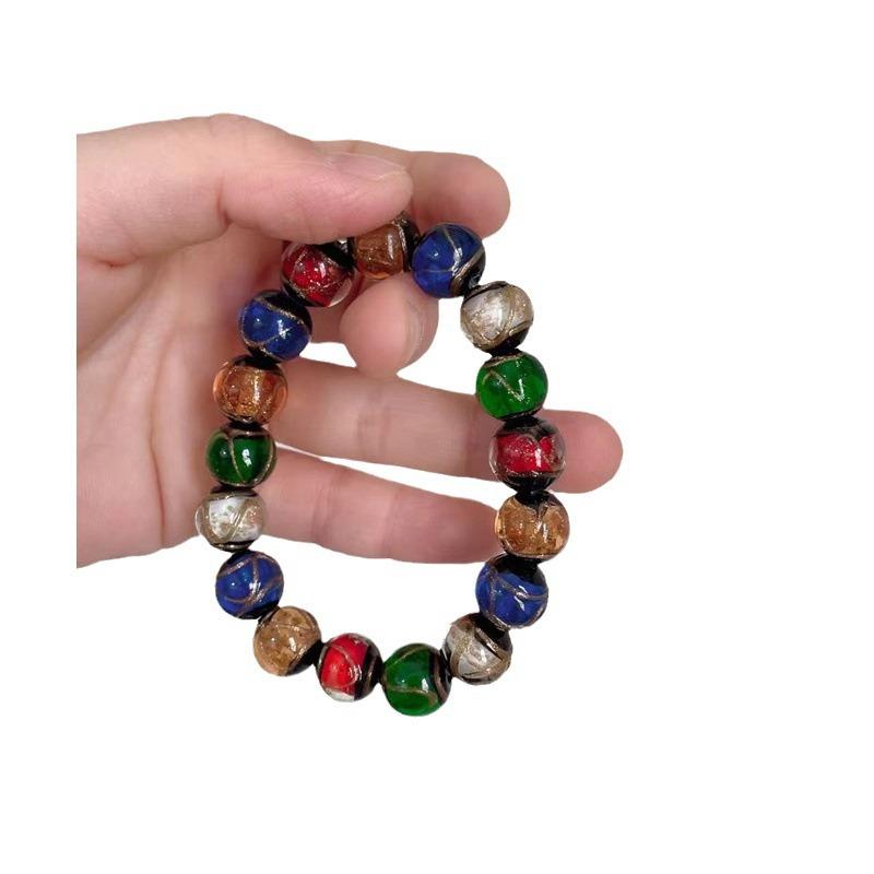 Ash-glazed Glass Bracelet, Same Style As On Xiaohongshu, Gold-leaf Multi-treasure Gold-swallowing Beast Bracelet, Perfect with Gold-leaf