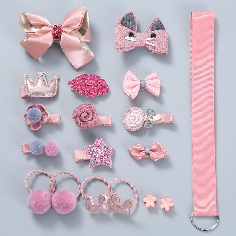 Korean Style 18-Piece Children's Hair Clips Gift Set - Hair-Friendly Bows & Crown Hairpins for Girls