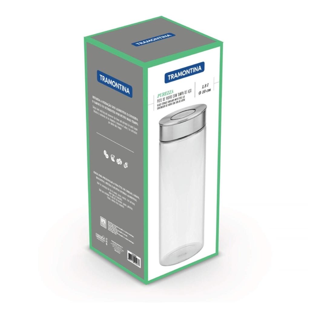 TRAMONTINA Prezza Glass Storage Container with Airtight Closure and Stainless Steel Lid for and More 1.8L Heat-Resistant (Canister) One-Touch Pasta,