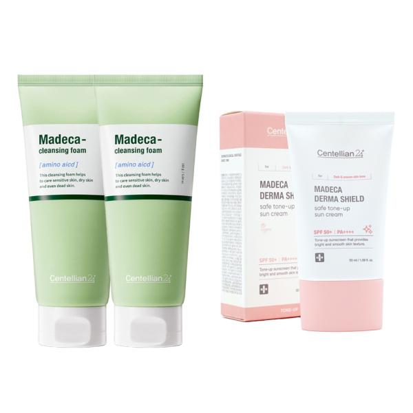 CENTELLIAN24 Madeca Amino Acid Cleansing Foam (160g x 2) + DermaShield Tone-Up Sunscreen (50ml SPF50+)