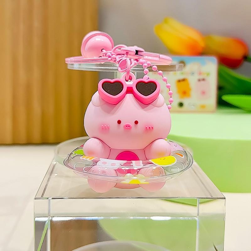 Circle Swimming Animal Cartoon Keychain Rabbit Frog Wearing Design Sunglasses