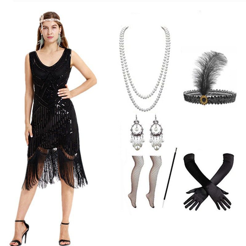 Popular 1920S Retro Dress with Handmade Beading, Sequins, and Tassels, New Style Wish Export Dress Set