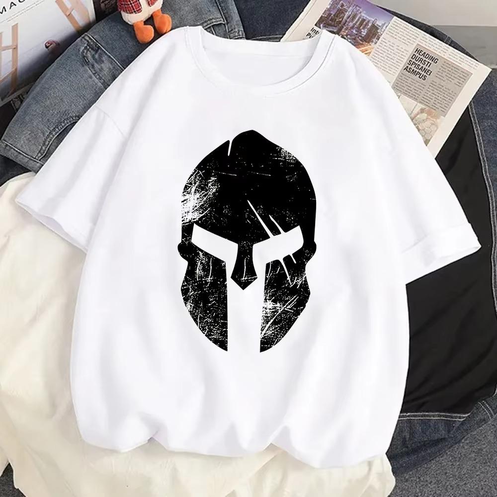 Spartan 100% Cotton T-shirts Men Summer Comic Funny T-shirt Harajuku Streetwear Tops Oversized Black Man Clothing