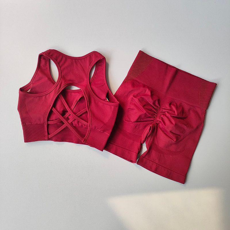 High Waist Seamless Bubble Wrap Wait Lifting Hip Lifting Fitness Suit Anchor Red S