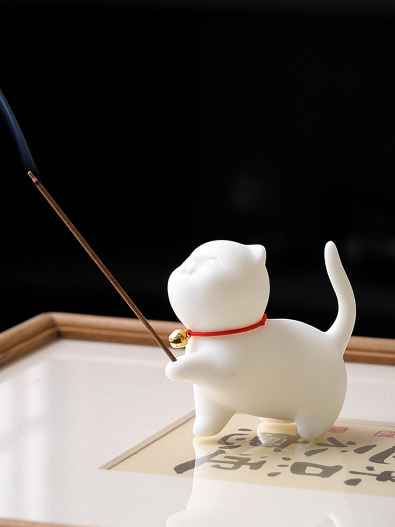 

Cute Cat Incense Burner Stick Holder Buddhism Line Incense plate Sandalwood Coil Base Temples Yoga Studios Home Decoration білий