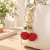 2pcs Sparkling Finish Cherry Keychain Red & Pink Key Ring Pendant Fruit Bag Charm  For Car Accessory